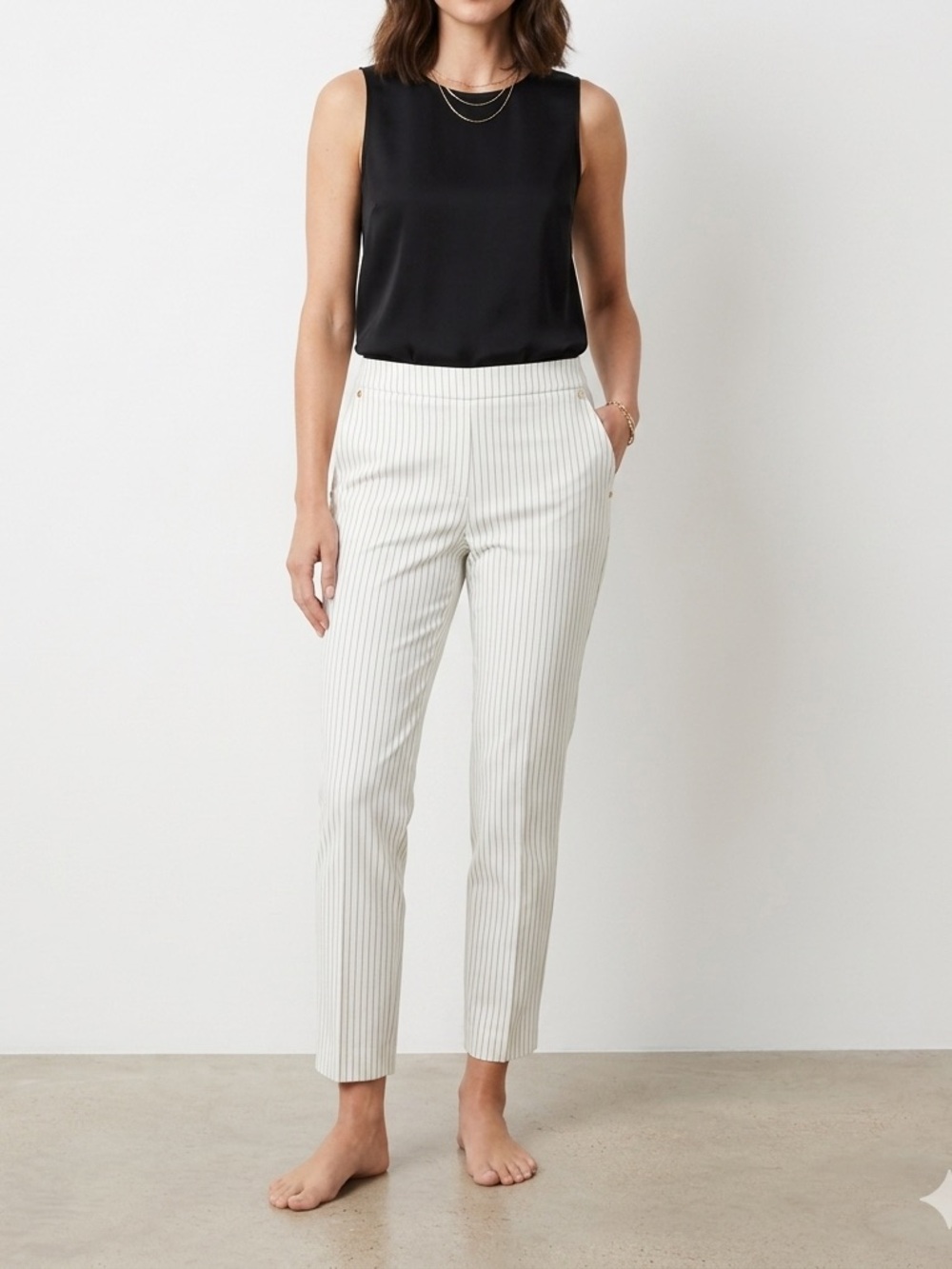 ✨lANNE KLEIN Women’s Striped Trousers White & Tan Pinstripe Office Career Pant❤️